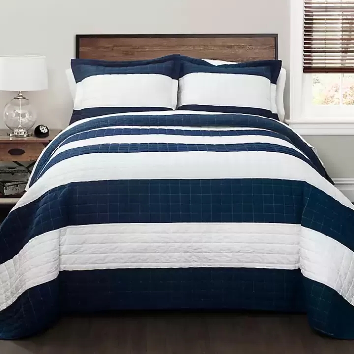 Sale Navy Stripe 3-pc. Full/Queen Quilt Set Quilts