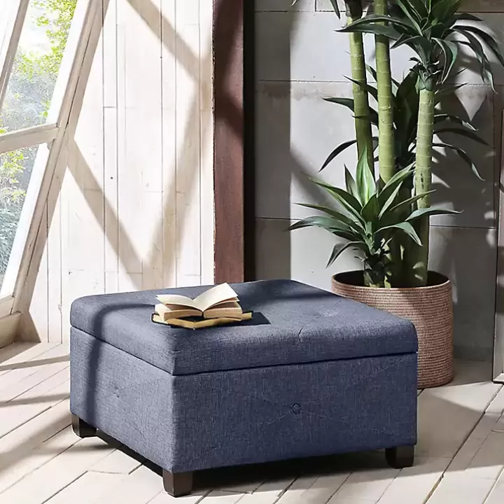 Sale Navy Tufted Square Storage Ottoman Benches & Ottomans