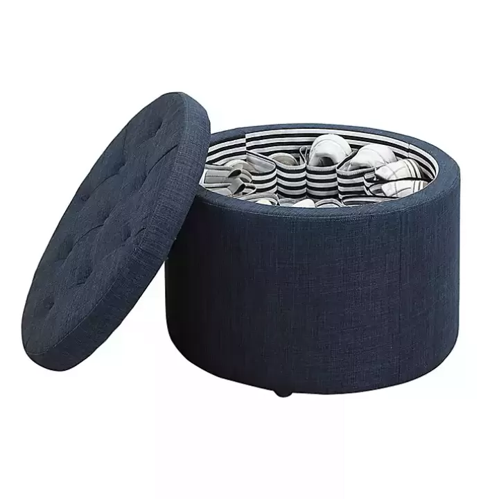 Best Navy Upholstered Round Shoe Storage Ottoman Benches & Ottomans