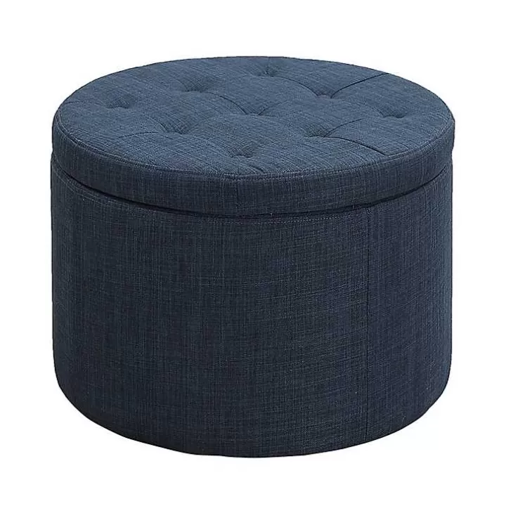 Best Navy Upholstered Round Shoe Storage Ottoman Benches & Ottomans