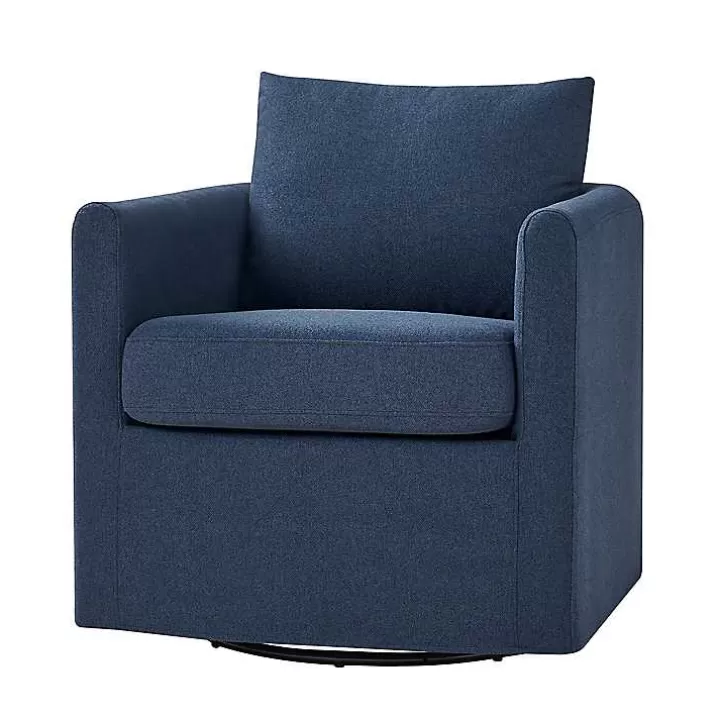 Flash Sale Navy Upholstered Vasser Slipcover Swivel Chair Accent Chairs