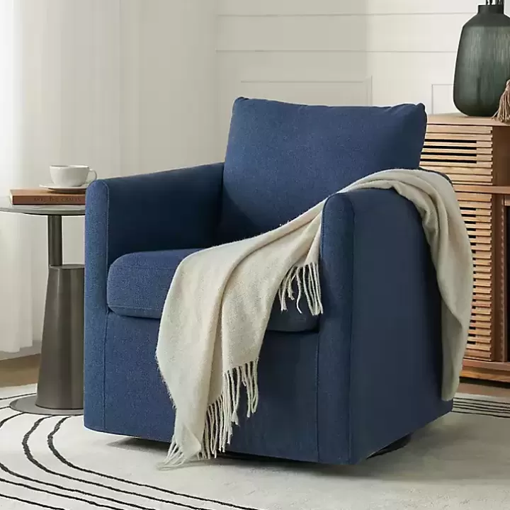 Flash Sale Navy Upholstered Vasser Slipcover Swivel Chair Accent Chairs