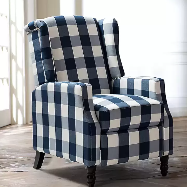 Fashion Navy Windowpane Plaid Recliner Accent Chairs