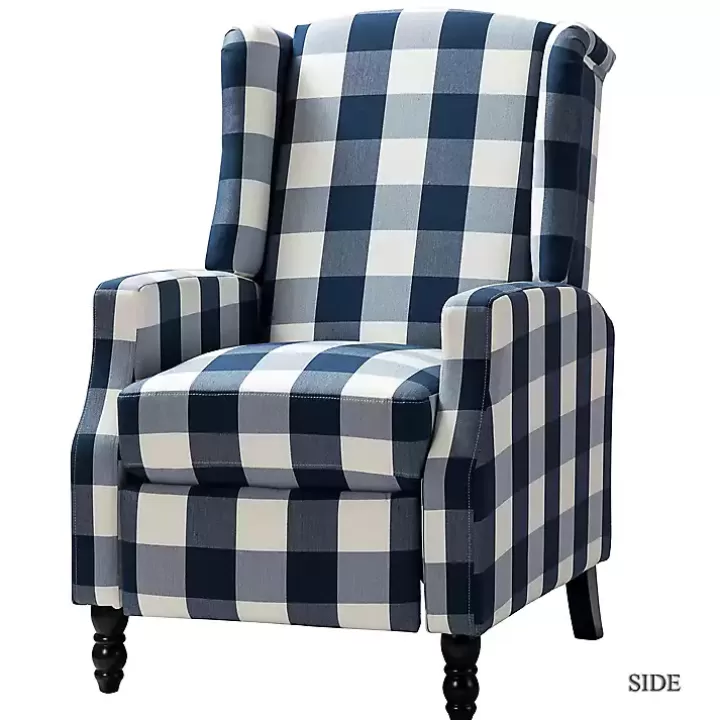 Fashion Navy Windowpane Plaid Recliner Accent Chairs