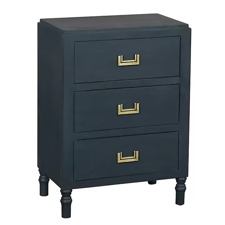 Sale Navy Wood 3-Drawer Layla Nightstand Nightstands