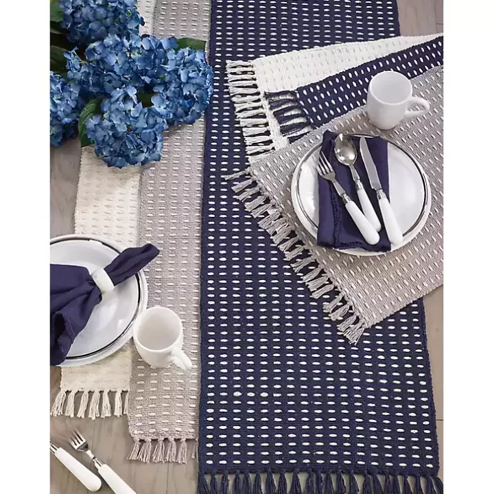 Outlet Navy Woven Dashed Placemats, Set of 4 Table Linens