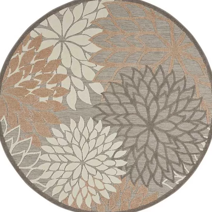 Fashion Neutral Floral Burst Outdoor Round Area Rug, 5 ft. Outdoor Rugs