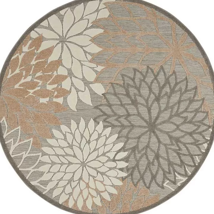Cheap Neutral Floral Burst Outdoor Round Area Rug, 7 ft. Outdoor Rugs
