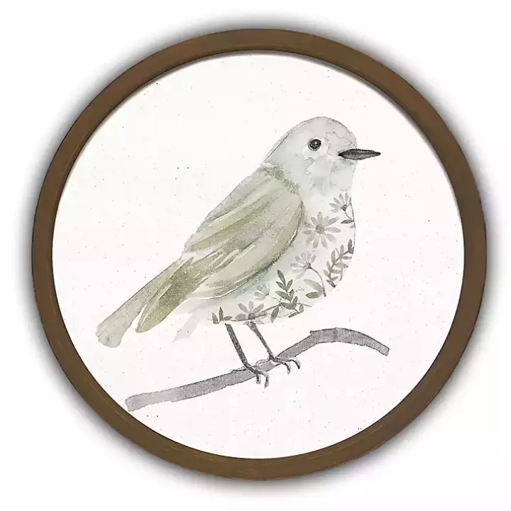 Outlet Neutral Sage Bird I Round Framed Art Print Framed Art