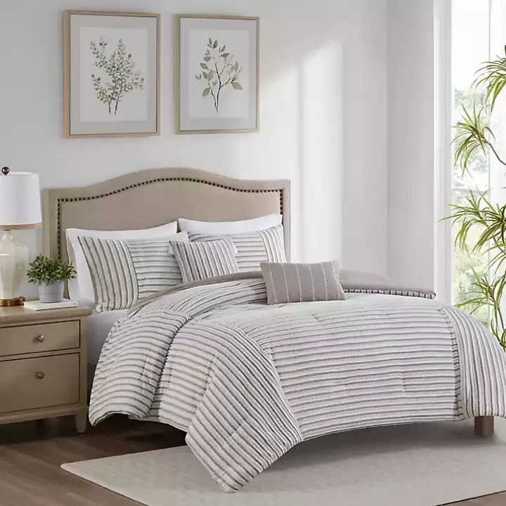 Online Neutral Striped 5-pc. Full/Queen Comforter Set Comforters