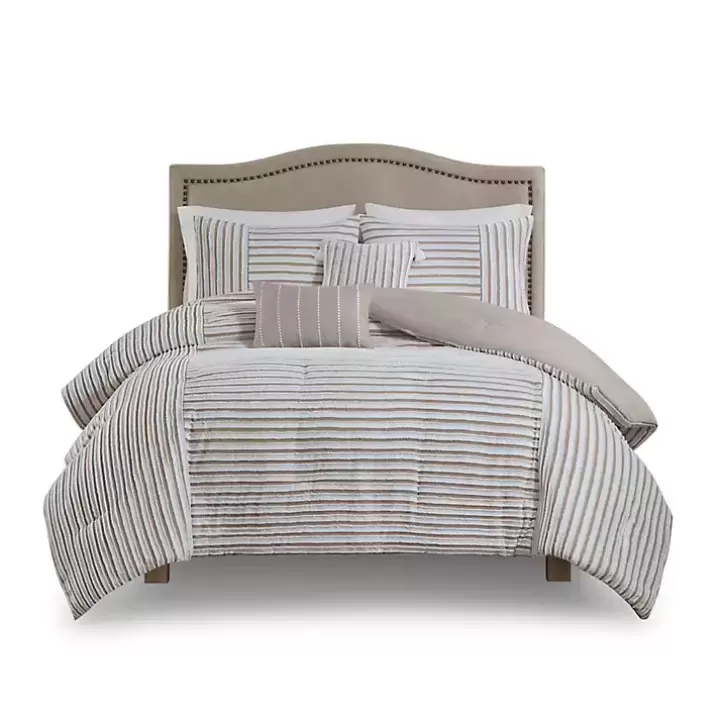 Online Neutral Striped 5-pc. Full/Queen Comforter Set Comforters