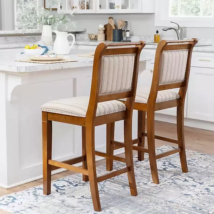 Best Neutral Stripes Upholstered Emmy Counter Stool Bar Stools & Counter Height Stools