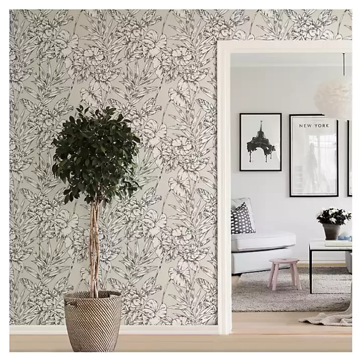 Hot Neutral Tropic Floral Peel & Stick Wallpaper Wall Murals & Wallpaper