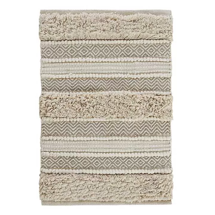 Hot Neutral Tufted Stripes Woven Bath Mat Bathroom Rugs