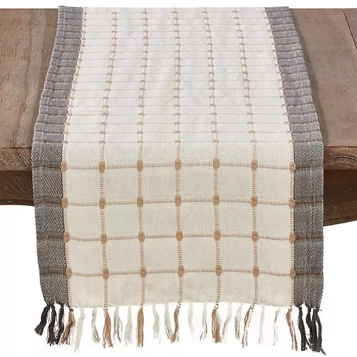 Store Neutral Woven Windowpane Table Runner Outdoor Dining