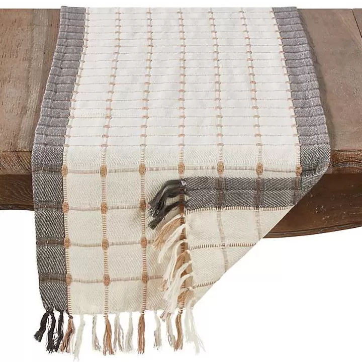 Store Neutral Woven Windowpane Table Runner Outdoor Dining