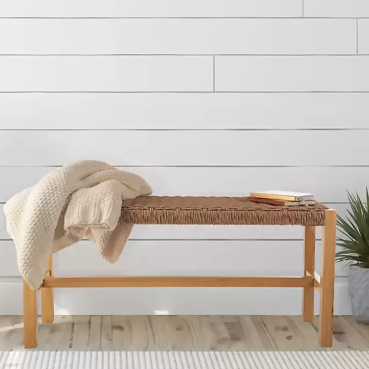 Hot Newport Natural Wood and Rattan Bench Entryway Furniture