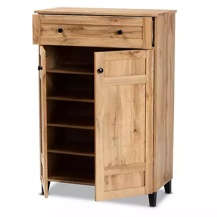 Discount Oak 2-Door Grid Shoe Storage Cabinet Entryway Furniture