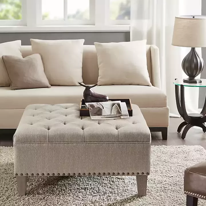 Flash Sale Oatmeal Tufted Square Ottoman Benches & Ottomans