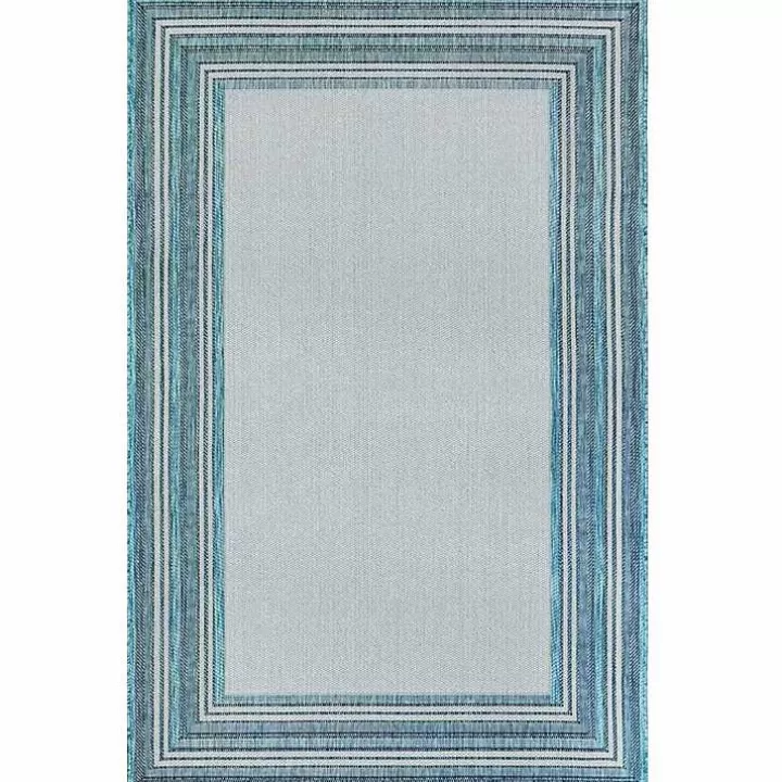 Store Ocean Blue Threaded Frame Outdoor Area Rug, 4x7 Outdoor Rugs