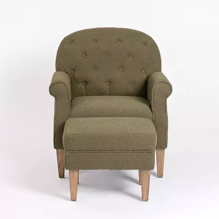 Fashion Olive Boucle Tufted Chair & Ottoman Set Accent Chairs