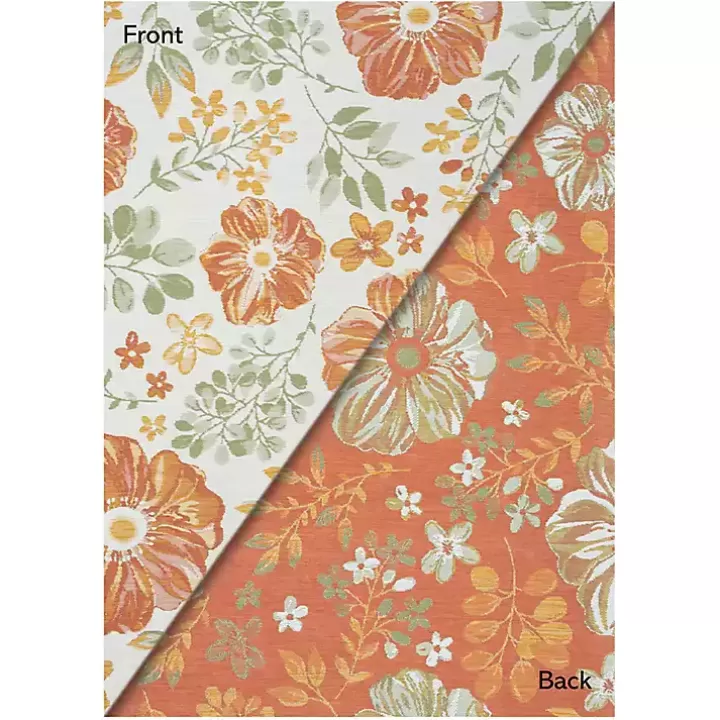 Best Sale Orange & Green Floral Reversible Outdoor Rug, 5x7 Outdoor Rugs