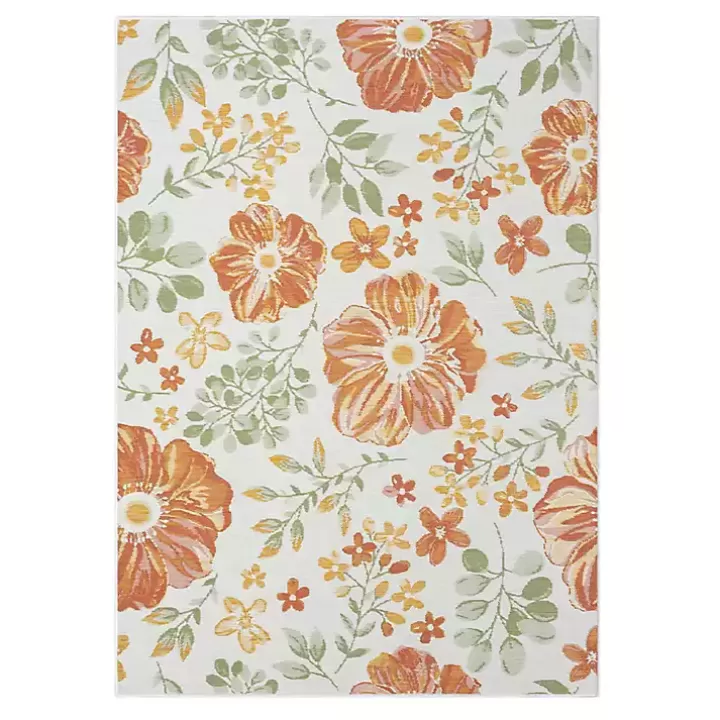 Best Sale Orange & Green Floral Reversible Outdoor Rug, 5x7 Outdoor Rugs