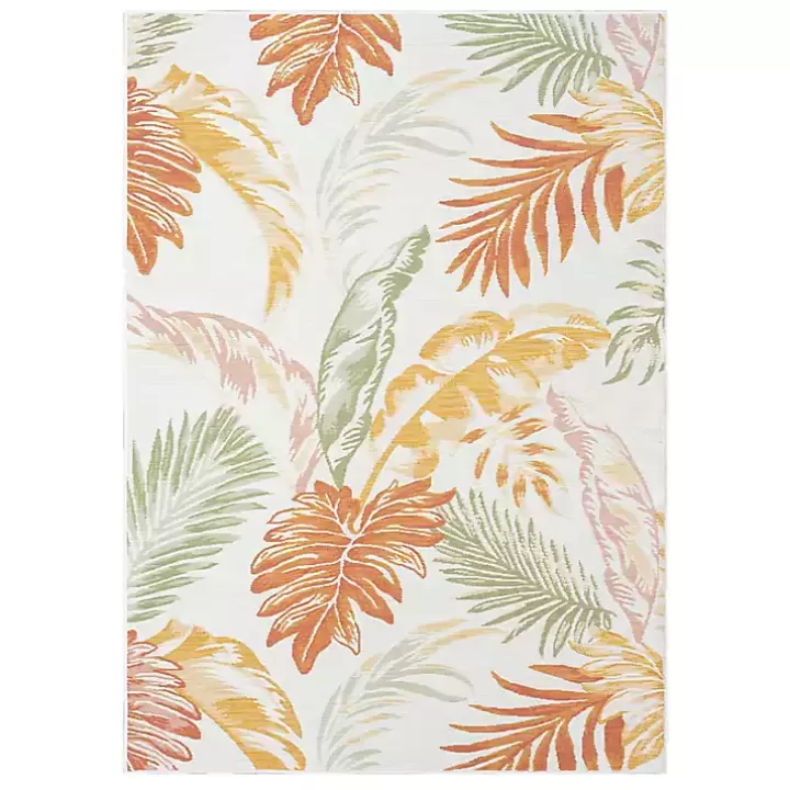 Outlet Orange & Green Palms Reversible Outdoor Rug, 5x7 Outdoor Rugs