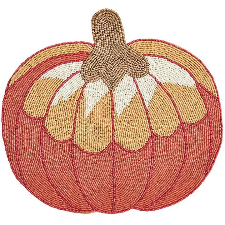 Discount Orange Beaded Pumpkin Harvest Placemats, Set of 4 Table Linens