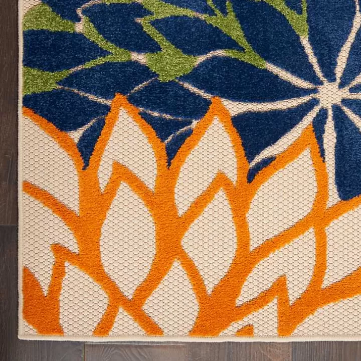 Discount Orange Bright Floral Burst Outdoor Area Rug, 5x7 Outdoor Rugs
