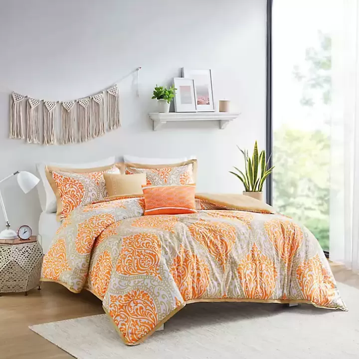 Discount Orange Damask 4-pc. Twin/Twin XL Comforter Set Comforters