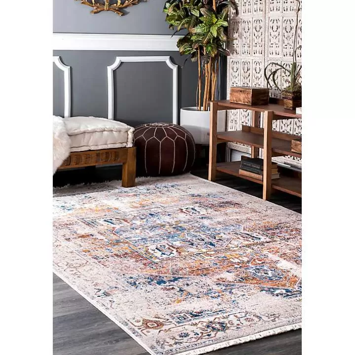 Flash Sale Orange Eli Medallion Fringe Area Rug, 5x8 Area Rugs