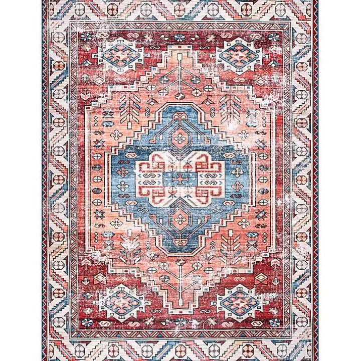 Sale Orange Faded Medallion Washable Area Rug, 4x6 Area Rugs