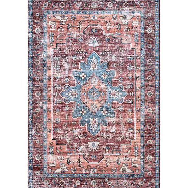 Best Sale Orange Medallion Washable Area Rug, 5x8 Area Rugs