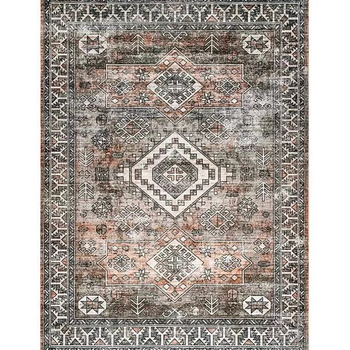 Cheap Orange Tribal Washable Area Rug, 8x10 Area Rugs