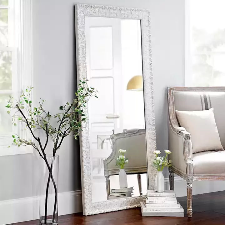 Outlet Ornate Distressed Cream Leaner Mirror Full Length & Floor Mirrors