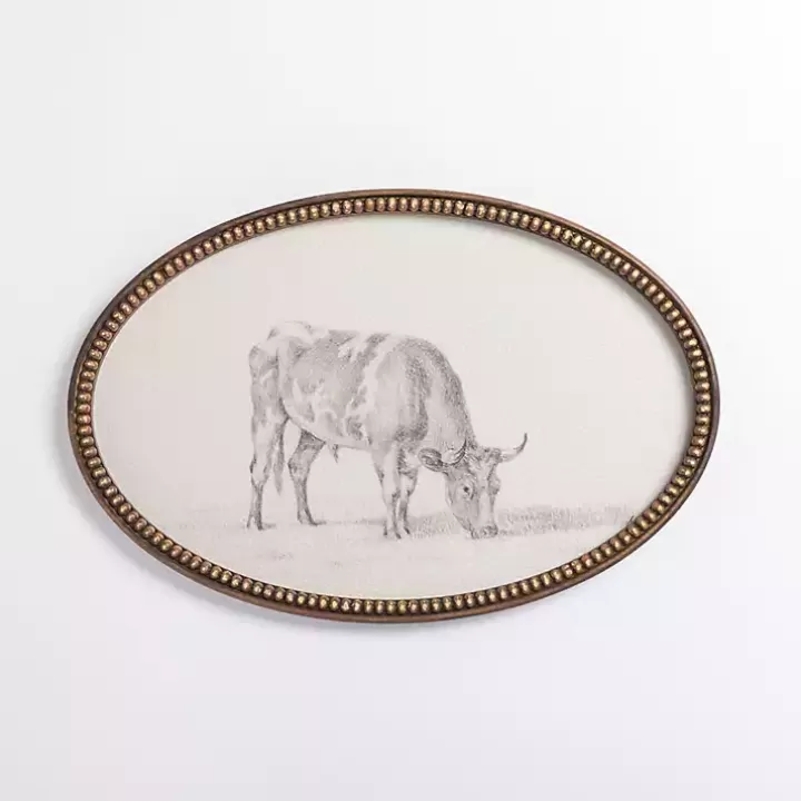 Online Oval Cow Sketch Beaded Framed Art Print Framed Art