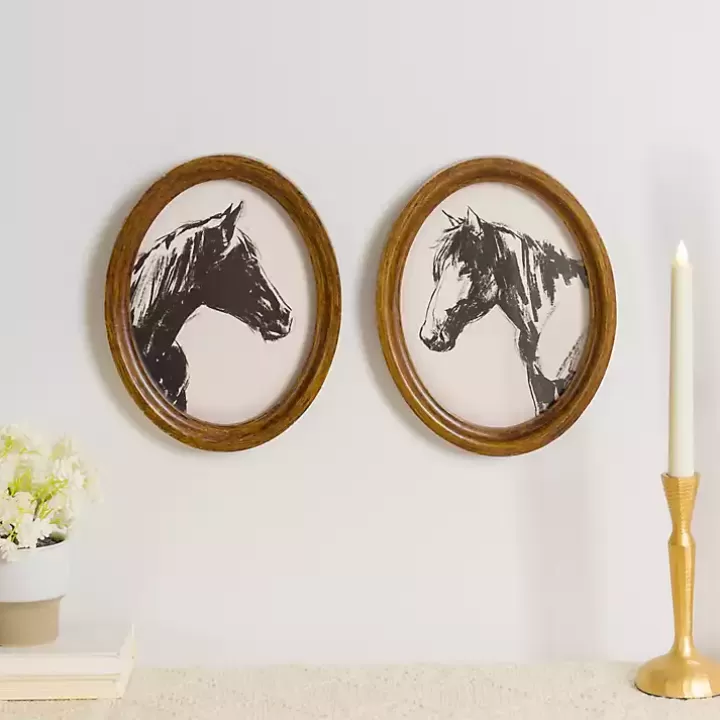 Hot Oval Horse Portrait Framed Art Prints, Set of 2 Framed Art