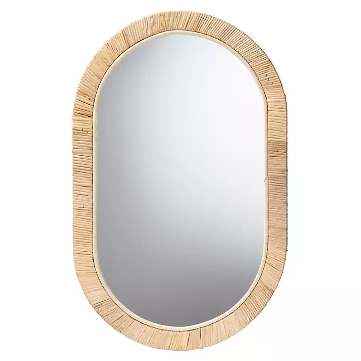 Flash Sale Oval Mahogany and Rattan Wall Mirror Decorative Mirrors