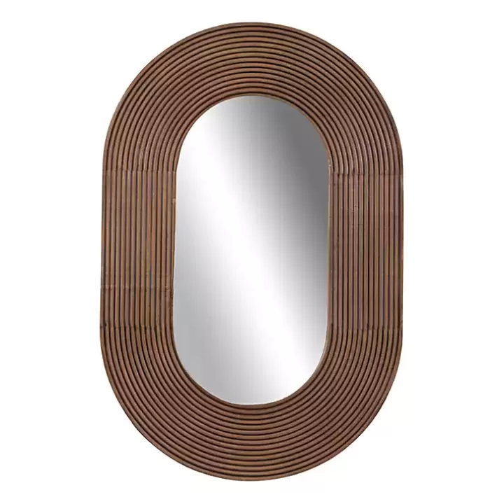 Sale Oval Walnut Ribbed Wood Wall Mirror Decorative Mirrors