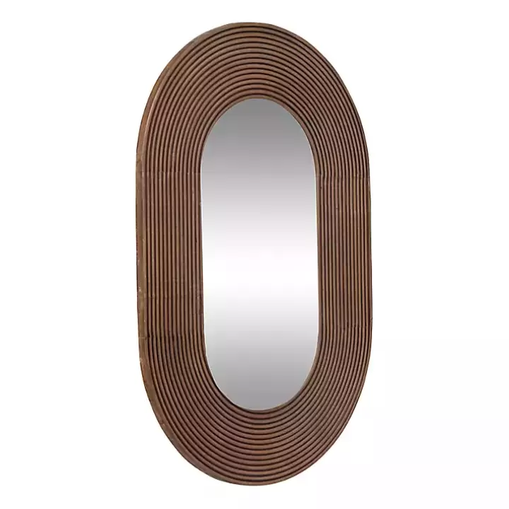 Sale Oval Walnut Ribbed Wood Wall Mirror Decorative Mirrors