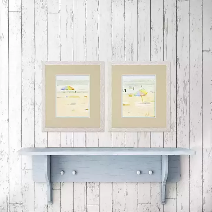 New Pastel Beach Umbrella Framed Art Prints, Set of 2 Framed Art