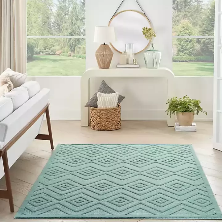 New Pastel Lime Diamond Outdoor Area Rug, 6x9 Outdoor Rugs