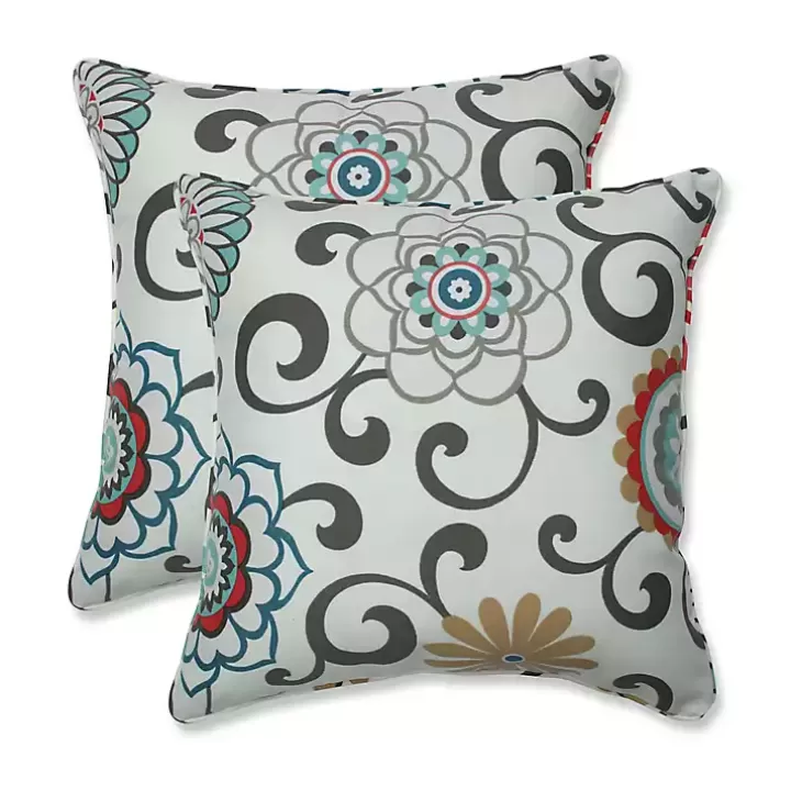 Hot Peachtini Pom Pom Play Outdoor Pillows, Set of 2 Outdoor Cushions & Pillows