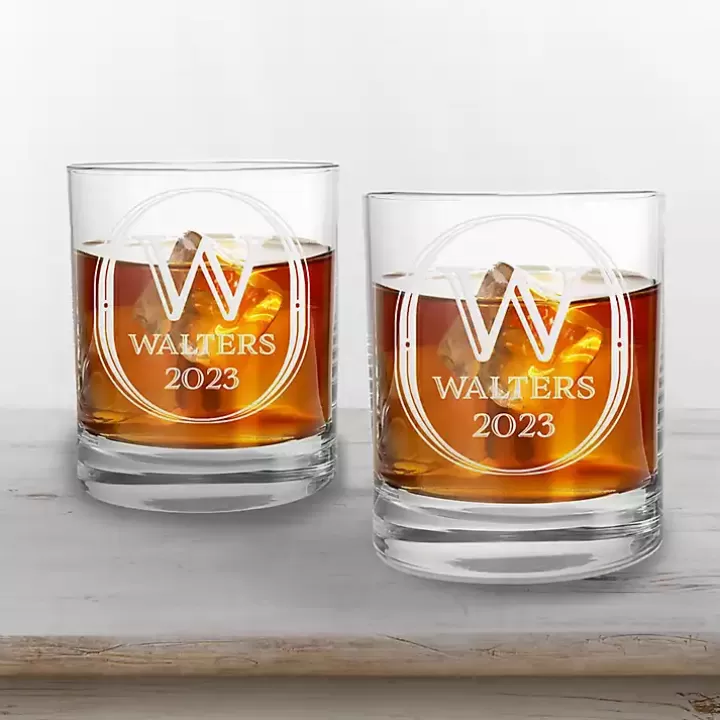 Online Personalized Art Deco Whiskey Glasses, Set of 2 Glassware & Drinkware