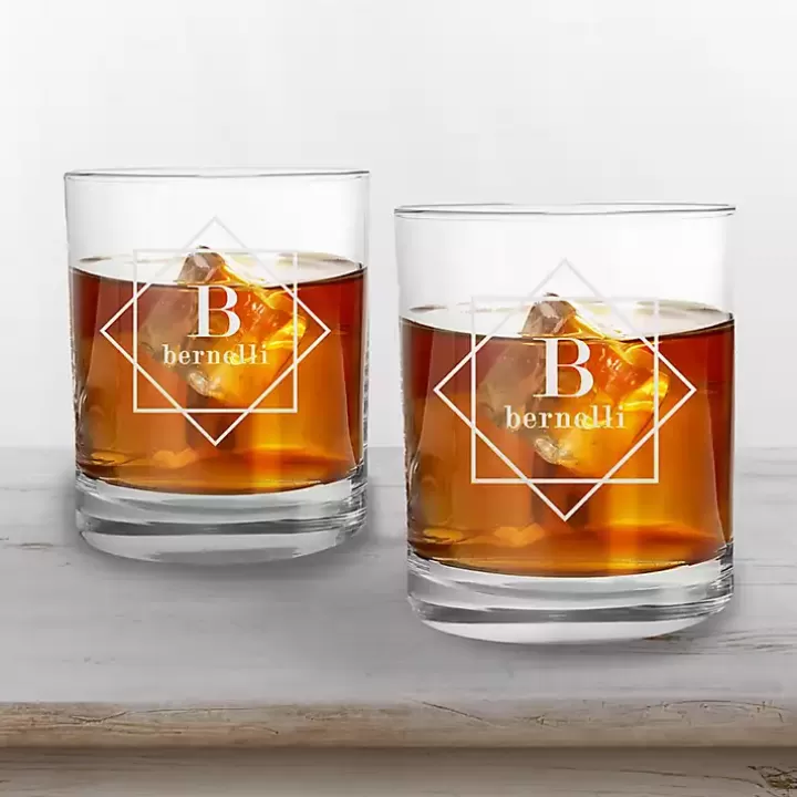 Clearance Personalized Diamond Whiskey Glasses, Set of 2 Glassware & Drinkware