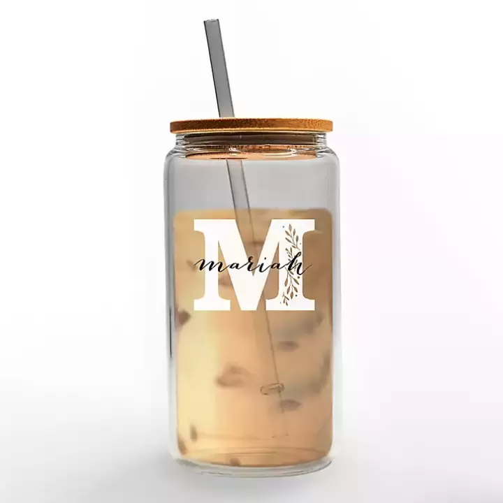 Outlet Personalized Monogram M Floral Glass Cup Monogram Kitchen Decor