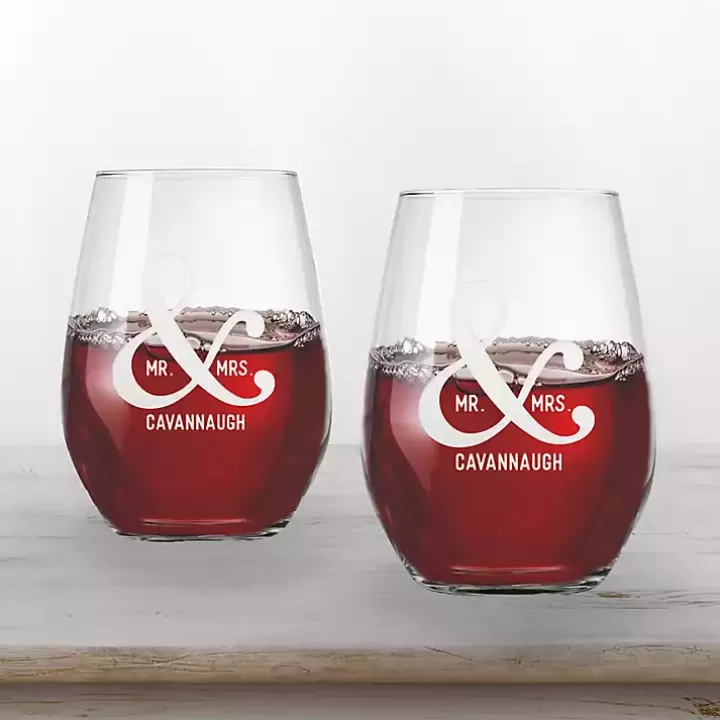 Store Personalized Mr. & Mrs. Wine Glasses, Set of 2 Glassware & Drinkware