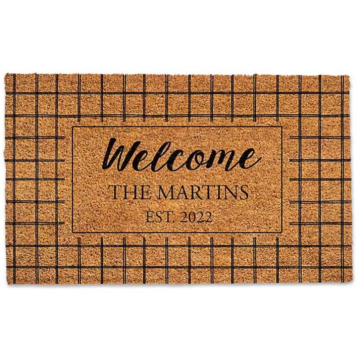 Discount Personalized Welcome Windowpane Coir Doormat Doormats