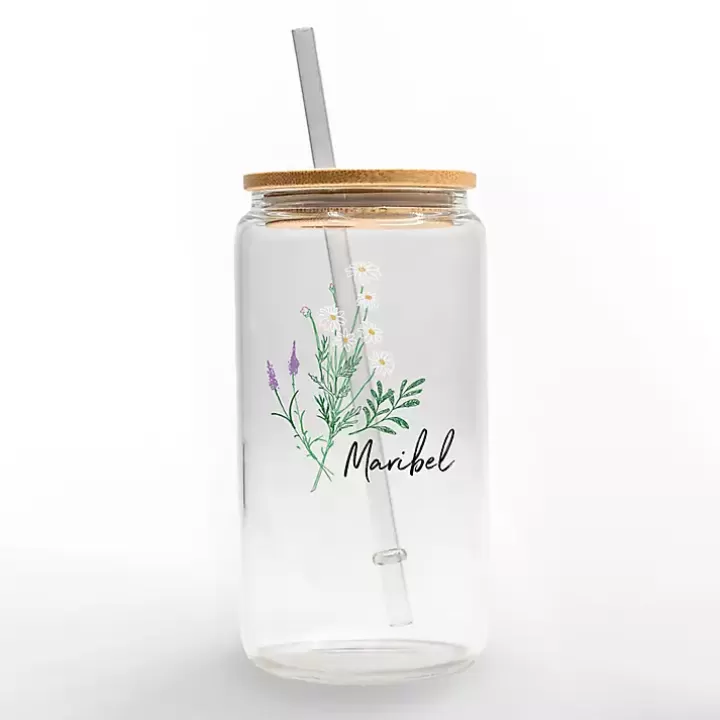 Outlet Personalized Wildflower Floral Glass Cup Monogram Kitchen Decor